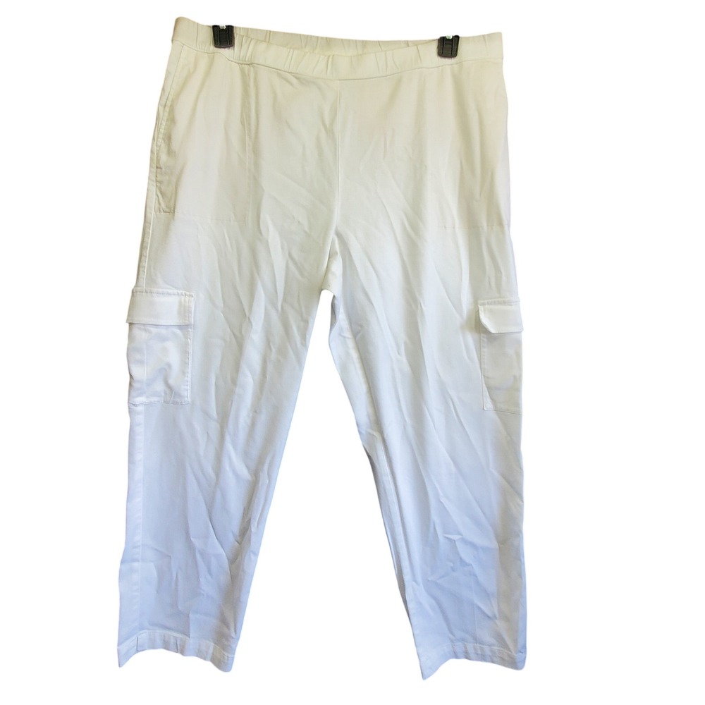 J. Jill Pure Jill White Cargo Pants Tall Large Elastic Waist Straight Leg